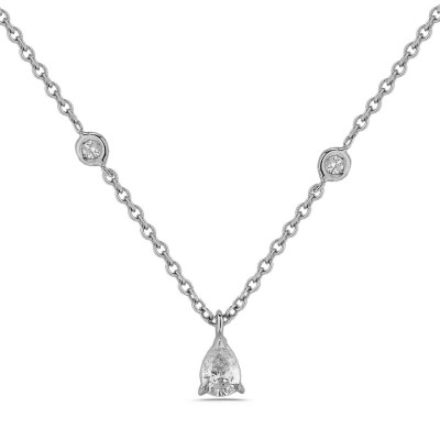 chaine + pendentif diamant en poire  0.17ct serti 3 griffes,  2 diamants sur la chaine (0.03ct)