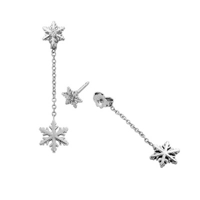 Boucles d'Oreilles pendantes Flocons d'Amour Diamants 0.04ct en Or blanc