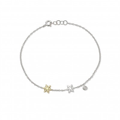 Bracelet or bicolore (jaune et blanc) flocons et diamant 0.015ct