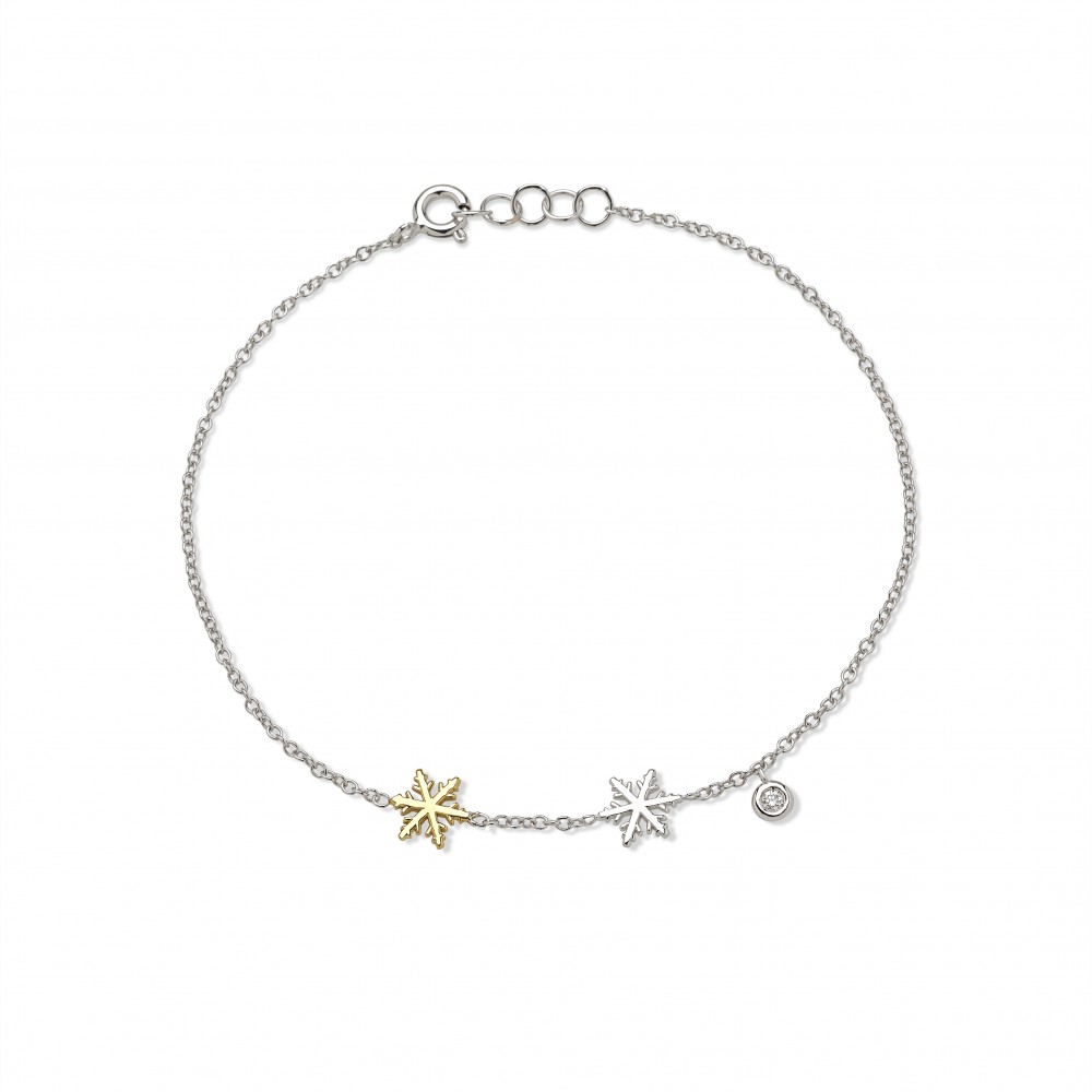 Bracelet or bicolore (jaune et blanc) flocons et diamant 0.015ct