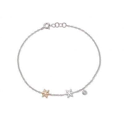 Bracelet Flocons d'Amour et diamant 0.015ct en Or bicolore