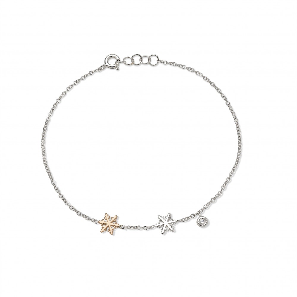 Bracelet Flocons d'Amour et diamant 0.015ct en Or bicolore