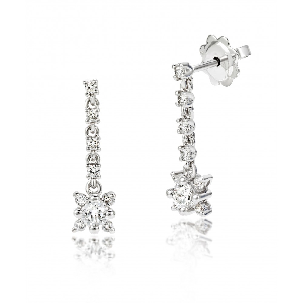 Boucles d'Oreilles pendantes Flocon d'Amour Diamants 0.61ct en Or blanc