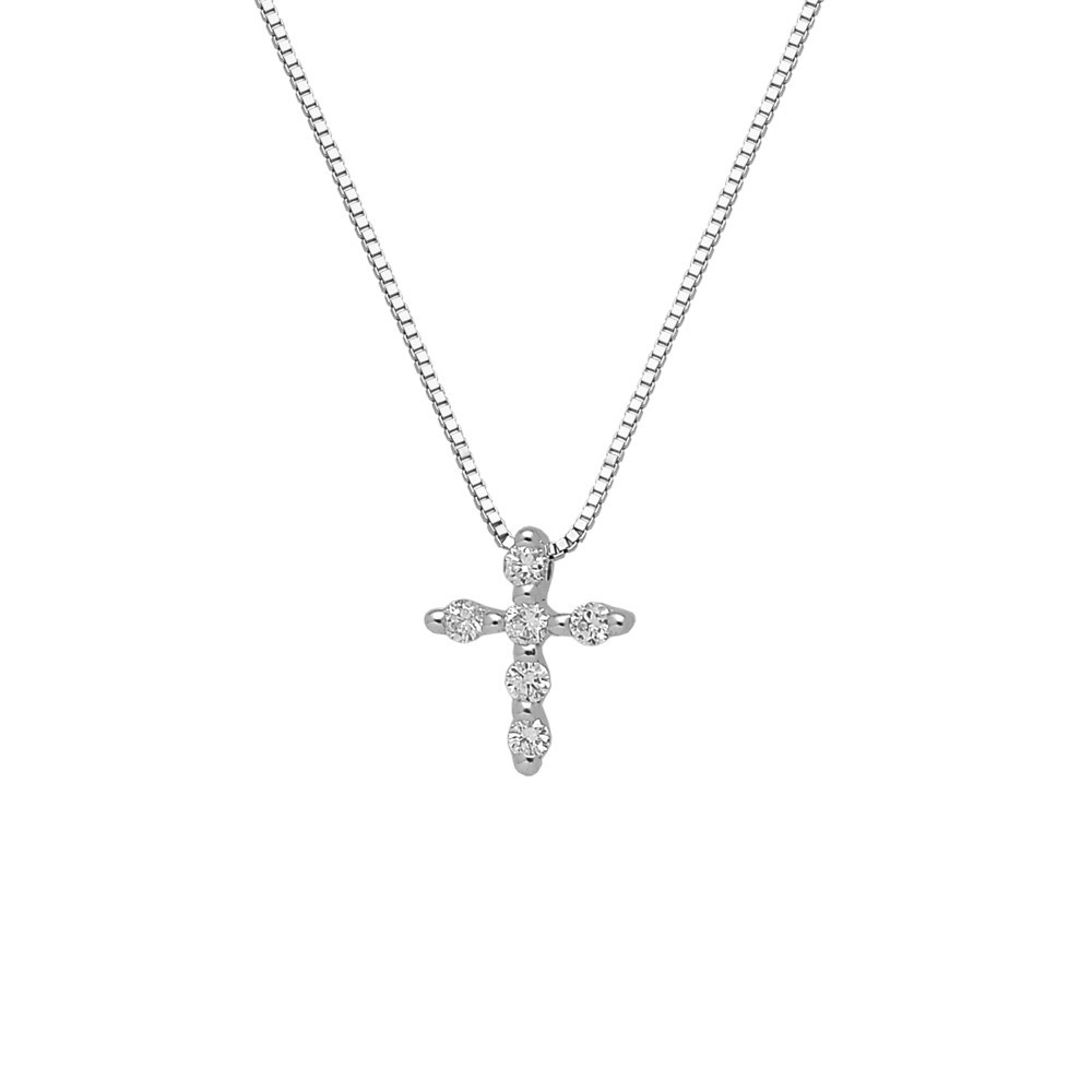 Collier croix Diamants 0.11ct en Or blanc palladié