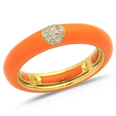 Bague Émail Orange en Or jaune et Diamants