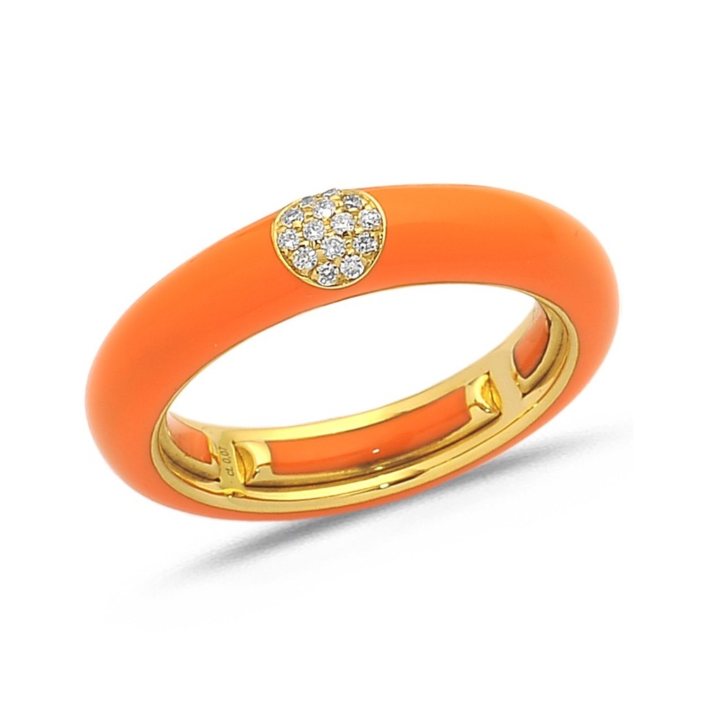 Bague Émail Orange en Or jaune et Diamants