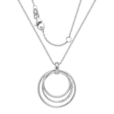 Collier or blanc motif trois cercles avec diamants 0.09ct
