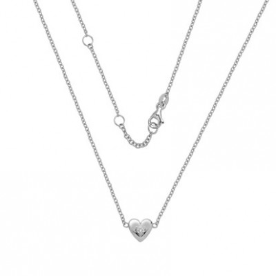 Collier or blanc motif coeur avec diamant  0.05ct serti 3 griffes