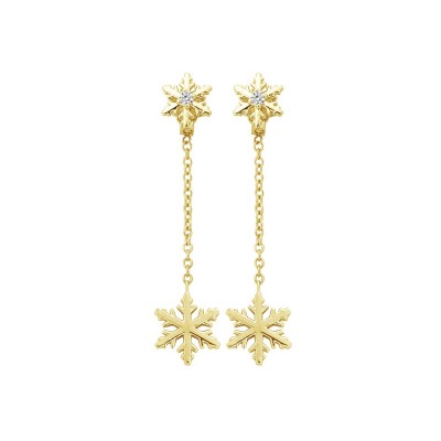 Boucles d'Oreilles pendantes Flocons d'Amour Diamants 0.04ct en Or jaune
