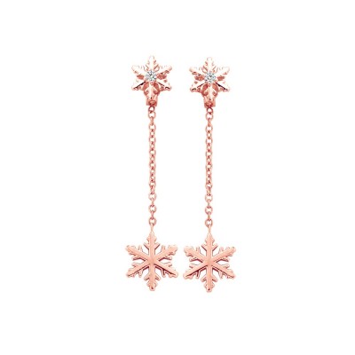 Boucles d'Oreilles pendantes Flocons d'Amour Diamants 0.04ct en Or rose