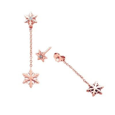 Boucles d'Oreilles pendantes Flocons d'Amour Diamants 0.04ct en Or rose