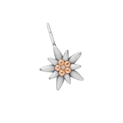 Pendentif Edelweiss Or 0.50gr Argent 0.90gr Diamant 0.02ct Citrines 0.07ct