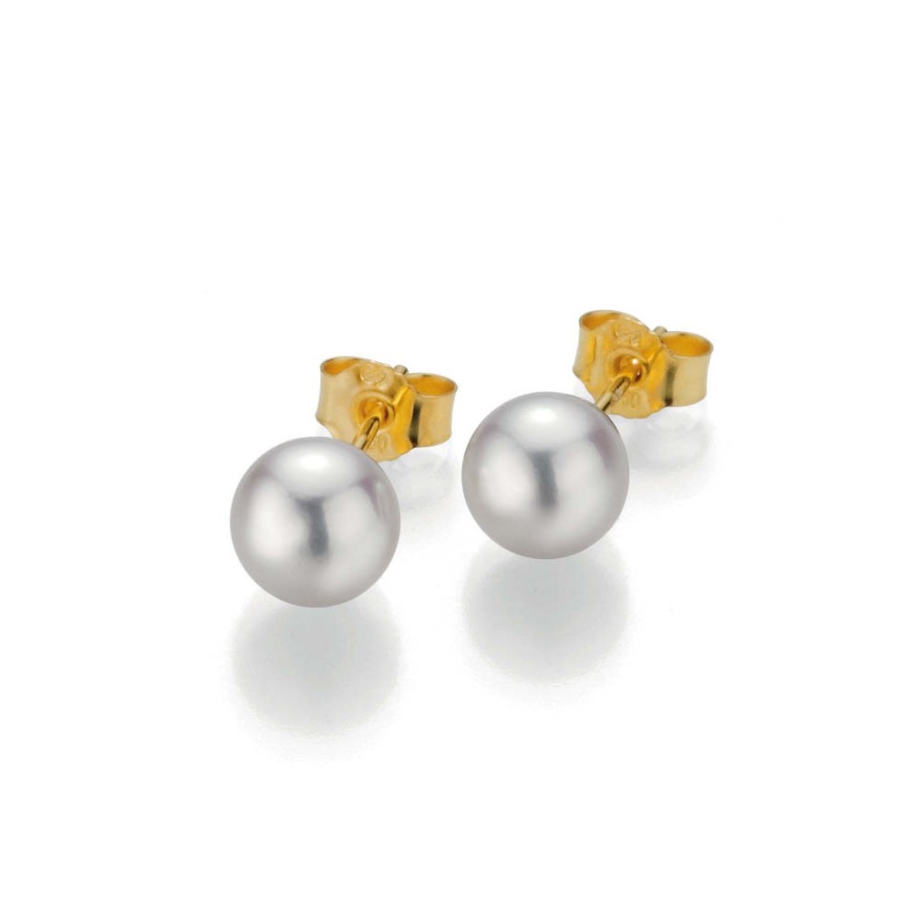 Boucles d Oreilles Perles  AKOYA Blanches 7/7.5mm Sur Or Jaune