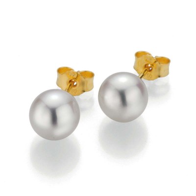 Boucles DOreilles Perles AKOYA Blanches 8/8.5mm Sur Or Jaune