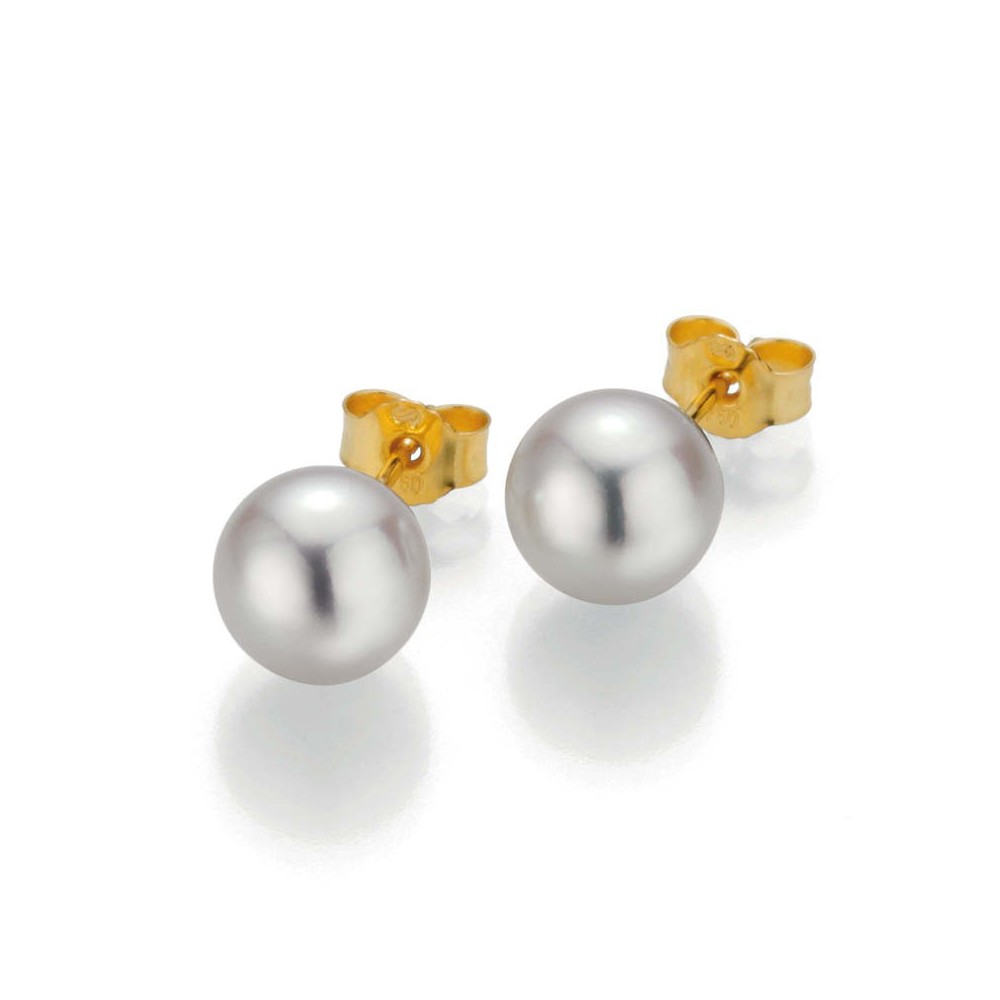 Boucles DOreilles Perles AKOYA Blanches 8.5/9mm Sur Or Jaune