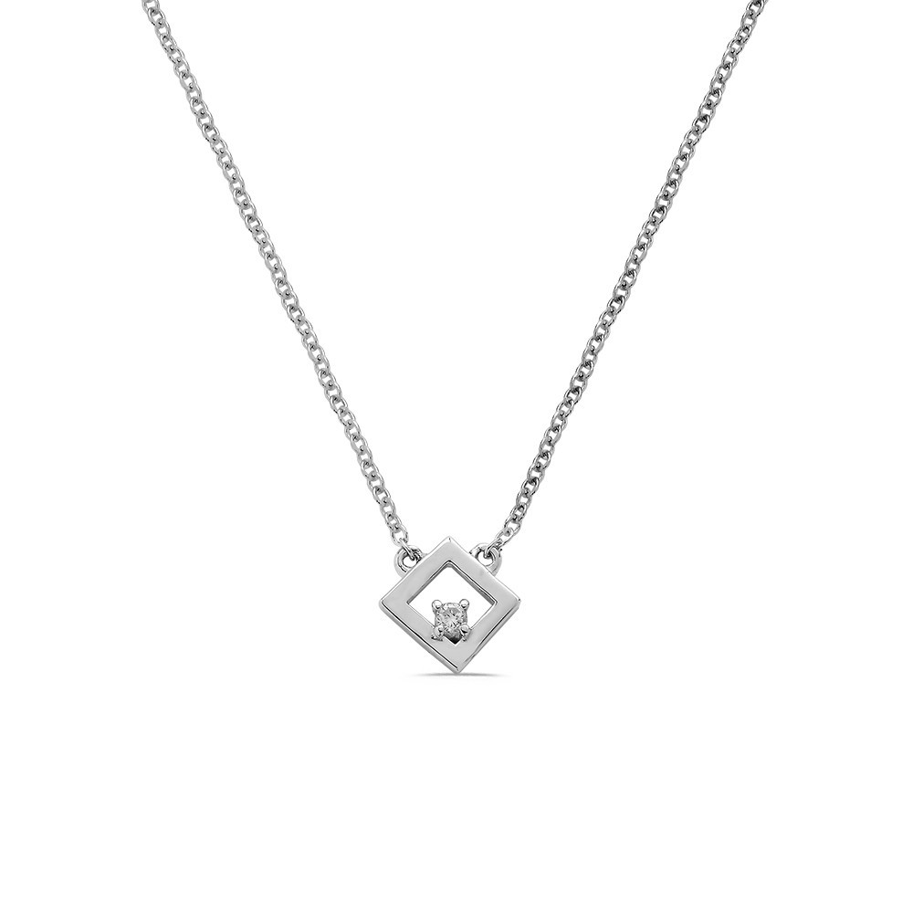Collier Solitaire Diamant 0.015ct Motif Carré sur Or Blanc