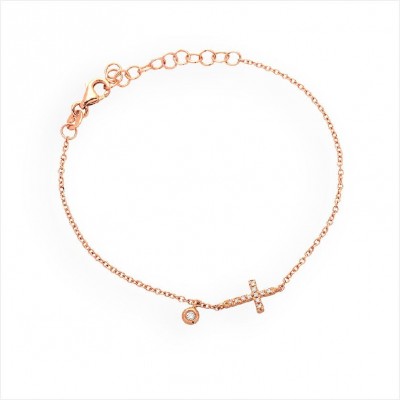 Bracelet Collection "La Délicatesse"en Or Rose avec Croix Diamants 0.07ct