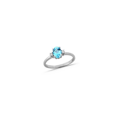 Bague Argent Topaze Bleue Ovale 7x5  P31.2 0.96ct et 2 Diamants 0.07ct - Taille disponible : 54
