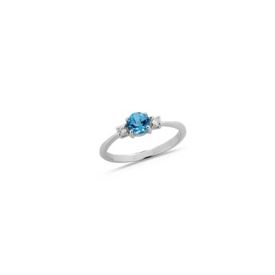 Bague Argent Topaze Bleue Diam 5mm P59.6 Diamants (x2) 0.06ct - Taille disponible : 57