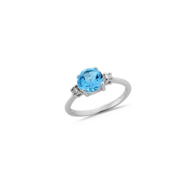 Bague Argent Topaze Bleue Diam 7mm P63.5 Diamants 0.06ct - Taille disponible : 53