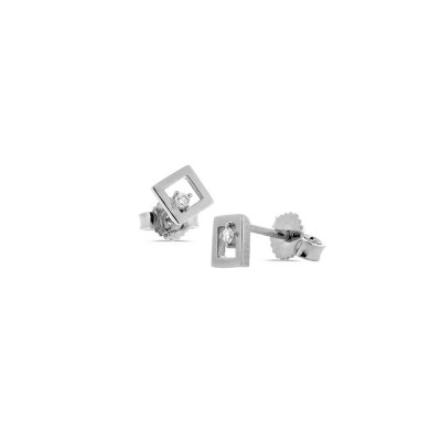 Boucles d'oreilles Carré en Or Blanc Diamant 0.035ct