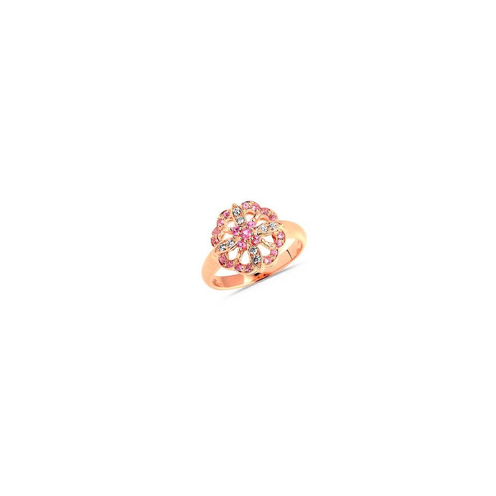 Bague Composition Diamants 0.09ct et Saphirs Roses 0.30ct Or Rose - Taille disponible : 55