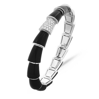 Bracelet Extensible Or Blanc  Diamants 0.79ct  Email Noir
