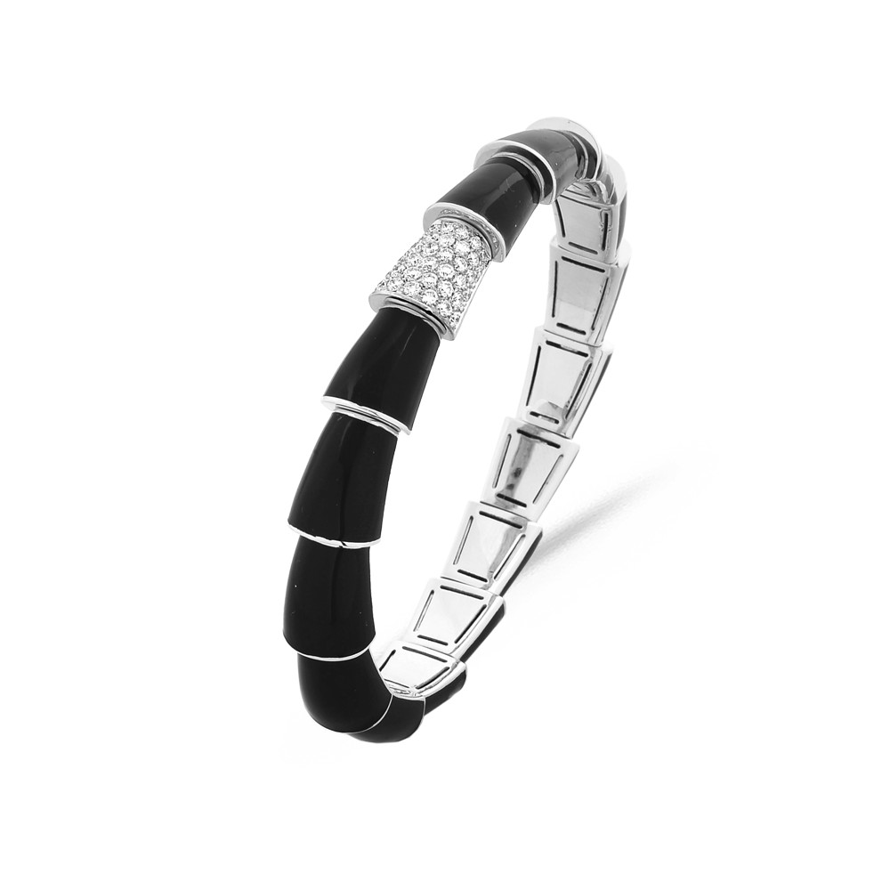 Bracelet Extensible Or Blanc  Diamants 0.79ct  Email Noir
