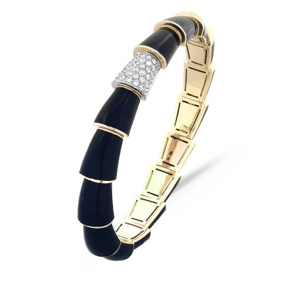 Bracelet Extensible Or Jaune  Diamants 0.79ct  Email Noir