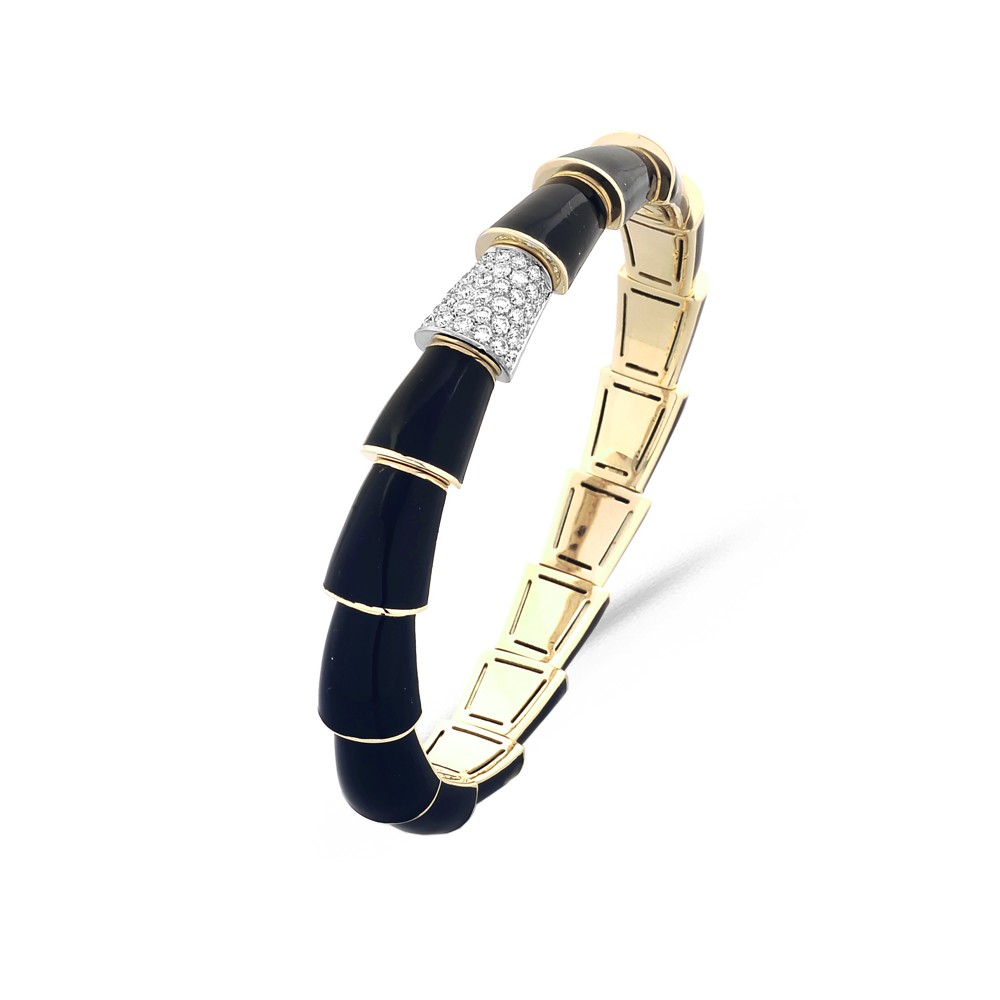 Bracelet Extensible Or Jaune  Diamants 0.79ct  Email Noir