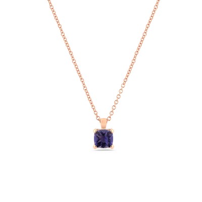 Collier Pendentif Iolite Coussin 6mm 0.15ct sur Or Rose 750mill