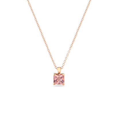 Collier Pendentif Tourmaline Coussin 6mm sur Or Rose 750Mill