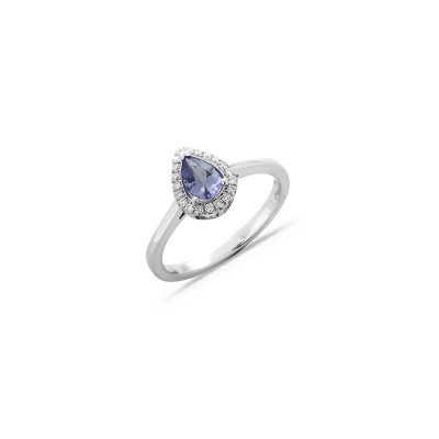 Bague Saphir Violet Forme Poire 6x4 mm 0,48ct Entourage Diamants 0.10ct
